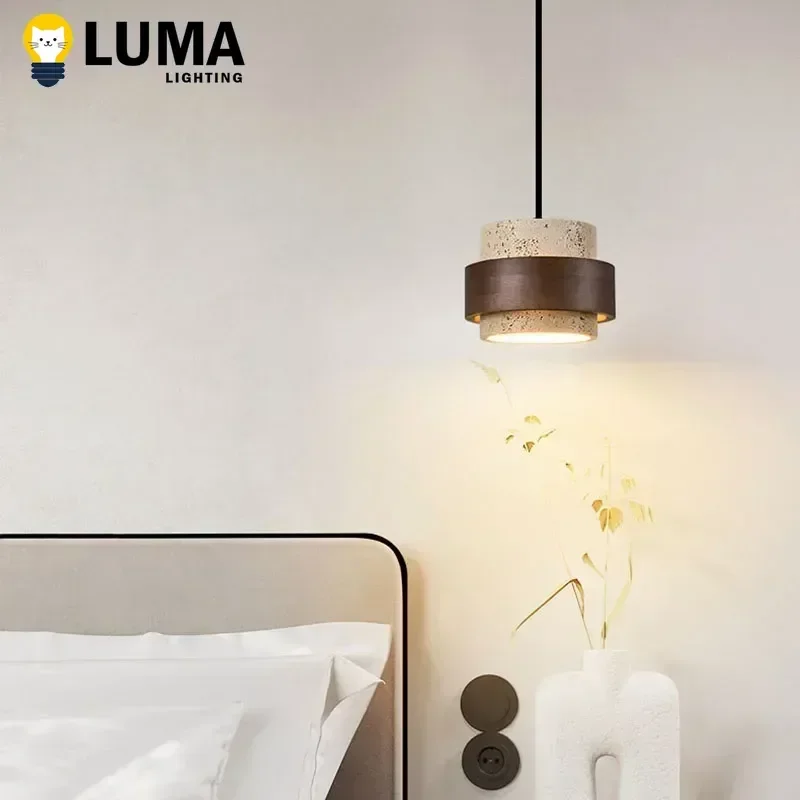 TechHPWabi Sabi Cave Stone Pendant Lamp, Yellow Travertine Chandeliers E27 Bulb For Kitchen Island