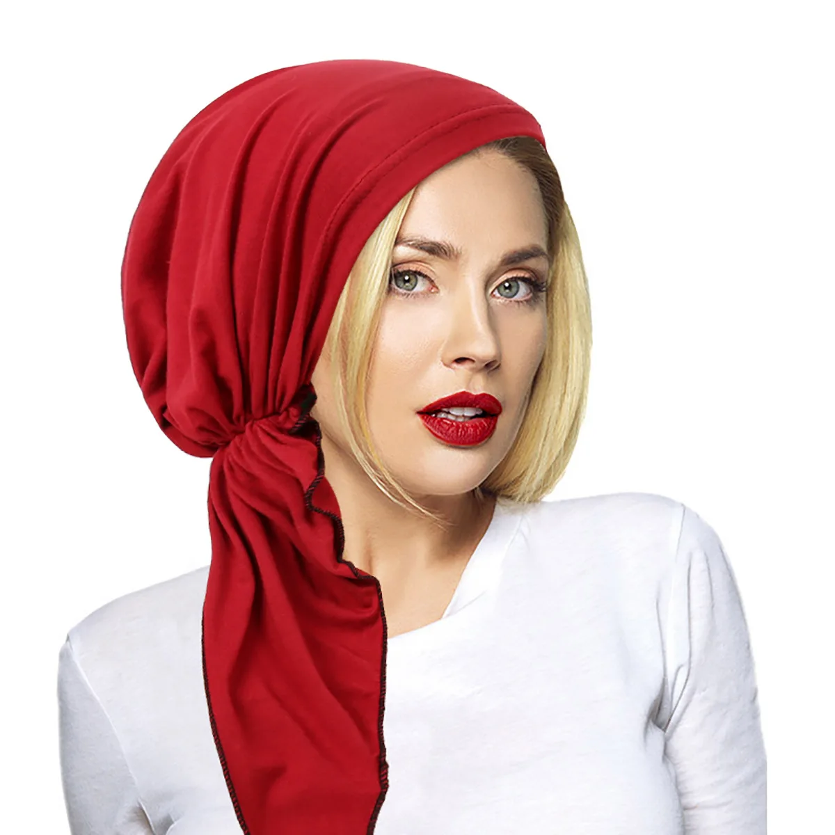 

Muslim Hijab Turban Pre-Tied Hat Women Solid Color Long Tail Bonnet Chemo Cap Hair Loss Head Scarf Wrap Beanies Turbante Mujer