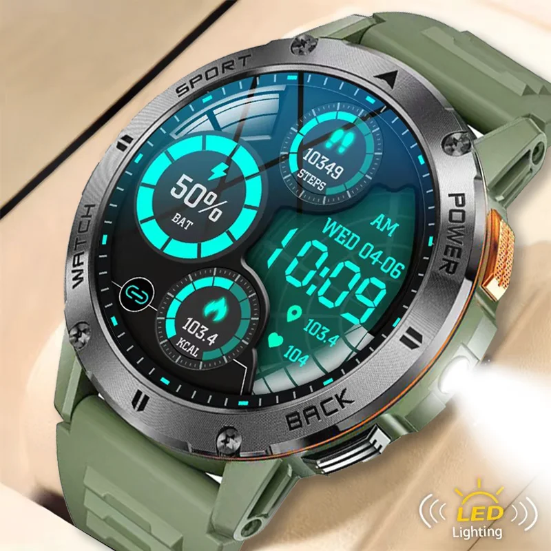 

2026 New LED Flashlight Smart Watch Men 1.53' AMOLED HD Display Compass Waterproof Sport Fitness Wireless Call Men's Smart Watch