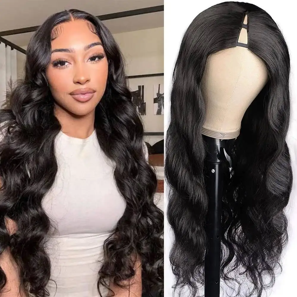 Body Wave V Part Wig 100% Raw Human Hair 28 32 lnch 200% Density Peruvian Body Wave V Part Human Hair Wig For Women on Sale