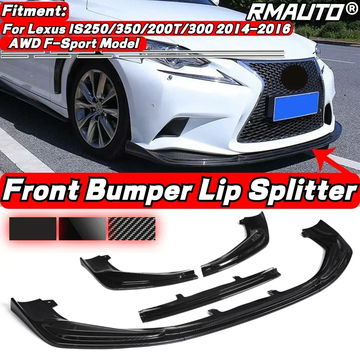 JDM F-Sport Style Car Front Bumper Lip Splitter Spoiler Deflector Chin Diffuser For Lexus IS250/350/200T/300 2014-2016 Body Kit