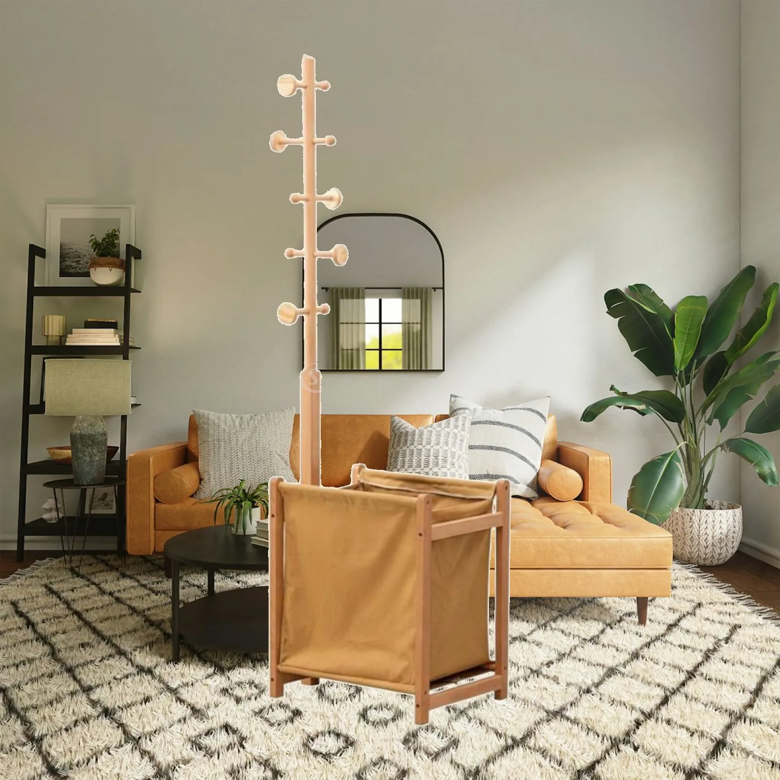 Space Saving Shoe Rack with Clothes Hanger and Laundry Hamper for Narrow Entryway