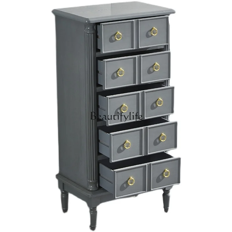 Modern Minimalist Solid Wood Chest of Drawers Bedroom Drawer-Style Storage Five Buckets Living Room Entrance Cabinet