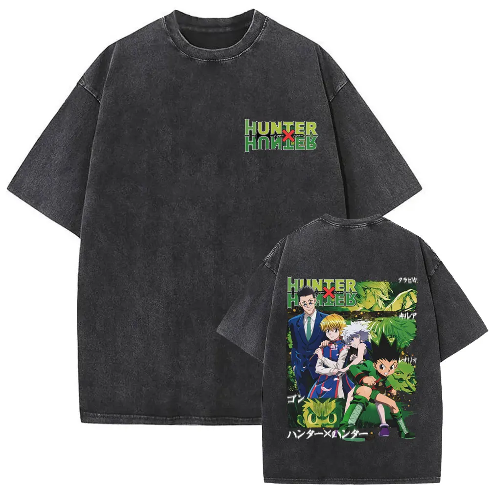 Camiseta gráfica Vintage lavada de Anime Hunter X Hunter, camiseta de dibujos animados de Killua Zoldyck, camisetas informales de algodón de gran tamaño para hombres y mujeres
