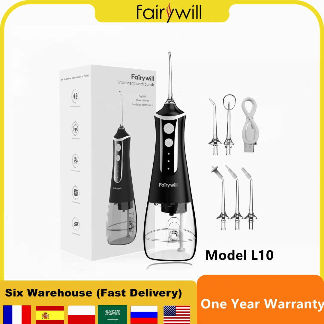 Fairywill 300ml Portable Oral Irrigator USB Rechargeable Dental Water Flosser Jet Irrigator Dental Teeth Cleaner with 5 Jets