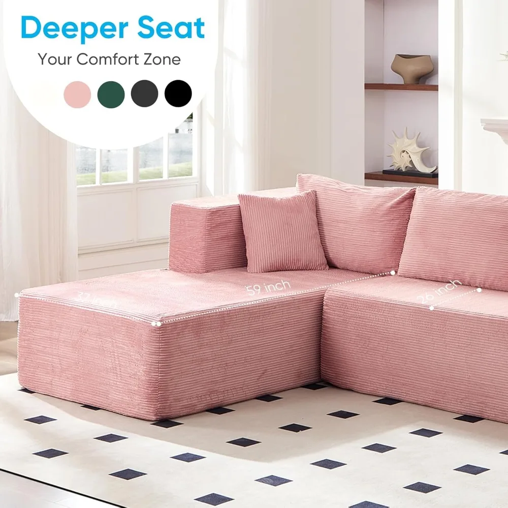 Современный секционный диван L-образной формы со съемными подушками, вельветовая ткань, просторный и удобный для гостиной