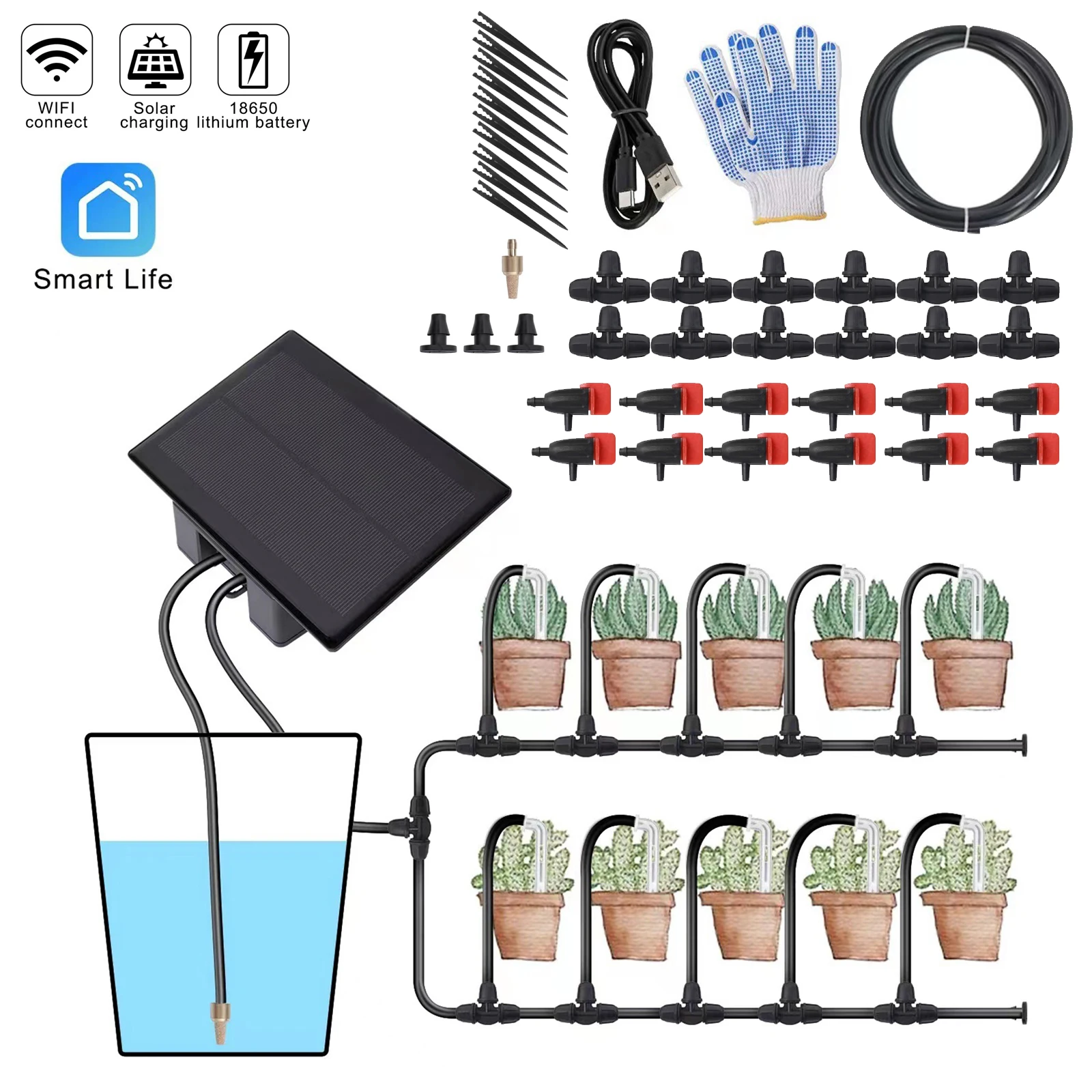 

Solar Irrigation System for Garden Balcony Automatic Drip Irrigation System WIFI App Remote Control DIY Garden Watering Device