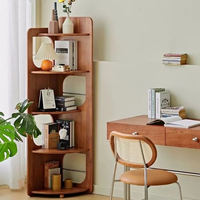 

Medieval solid wood corner living room small apartment corner bookshelf bedroom storage triangular Nordic bookcase retro storage