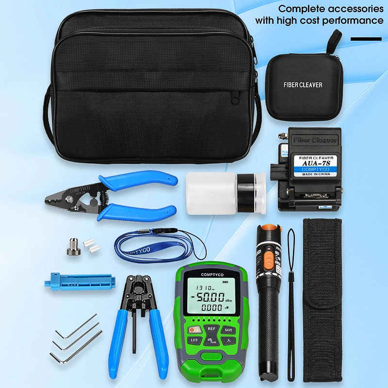 Imagem -06 - Kit de Ferramentas de Fibra Óptica Ftth Com50+ 26dbm Aua-mc5 em Mini Medidor de Potência Óptica Localizador Visual de Falhas 10mw Aua7s Fibra Cleaver