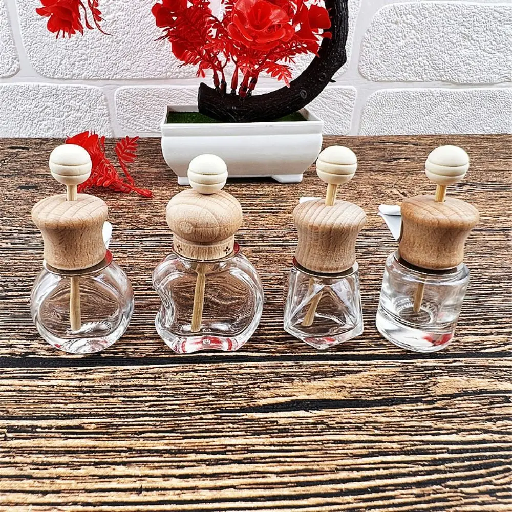 2Pcs Transparent Car Perfume Bottle Vent Empty Glass+Wood Glass Bottle Car Perfume Clip Essential Oil Diffuser Car Supplies