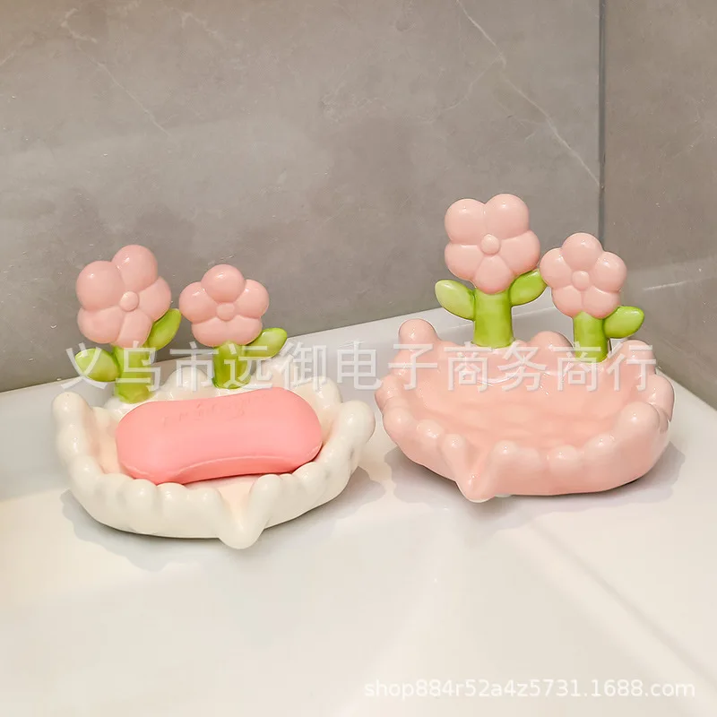 Tulip-shaped Soap Holder with Drainage,Bathroom Vanity Organizer,Anti-Slip Soap Dish,Flower-shaped Storage Rack for Home Decor