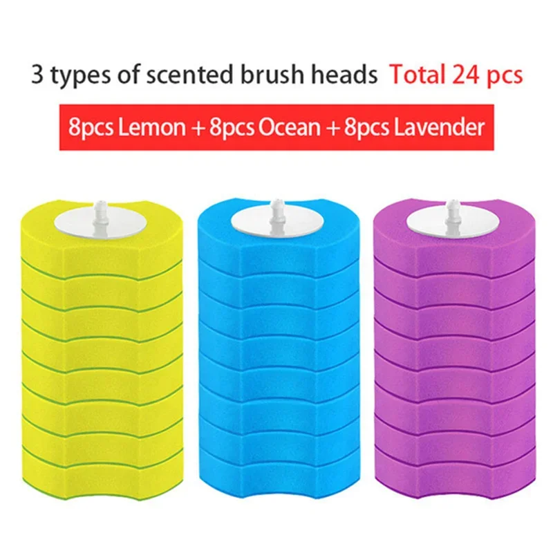 24-Pack Disposable Toilet Replacement Brush Heads, Three Scented Replaceable Heads, Household Bathroom Cleaning Tool