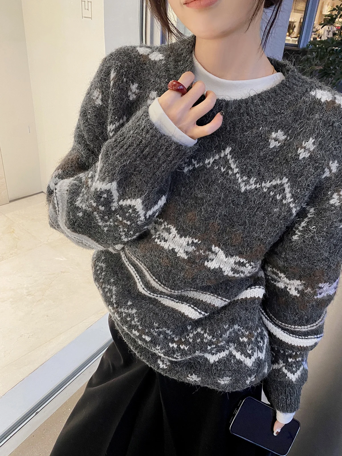 

Cisas Thiened Long Sve Knitted Sweater FEELROOM Casual Island Floral Patterned Winter New Sle Women's Top