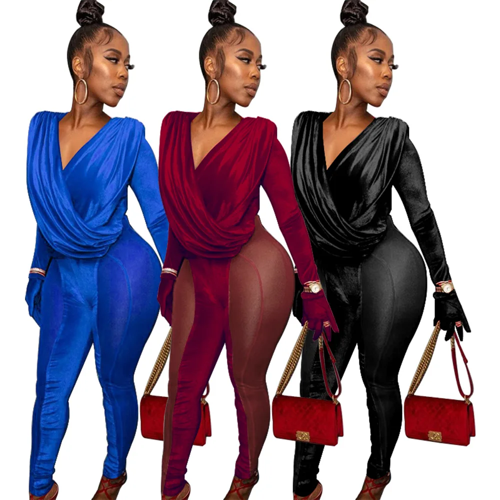

V-Ne Asymmetrical Fce Onesie K087y2k Women's Faion High Waist Long Pants Polyester Fiber Ladies Jumpsuit