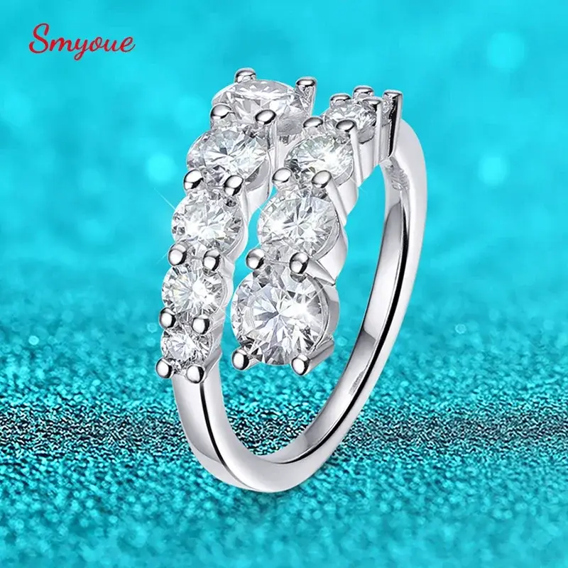 Smyoue 10 gemas anéis de moissanite completos para mulheres, espumante, impecável, criado em laboratório, aliança de casamento de diamante, joias de prata esterlina s925