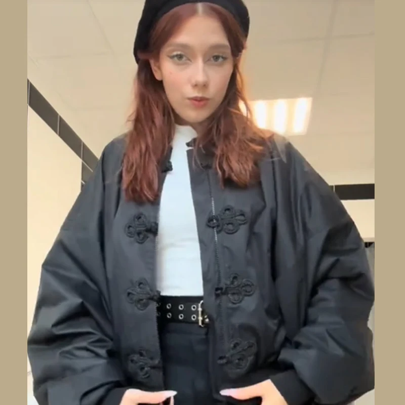 سترة قصيرة أنيقة مصممة بعقدة صينية وزر وسحاب ملابس خارجية عصرية متعددة الاستخدامات ملابس خروج نسائية للخريف #2