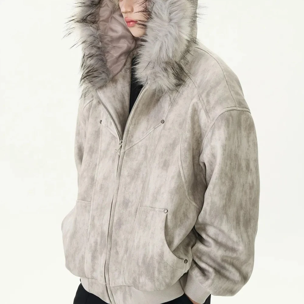 Новая зимняя мужская куртка с меховым воротником и капюшоном с длинными рукавами, американская ретро-мода, модный уличный повседневный свободный нишевый мужской топ