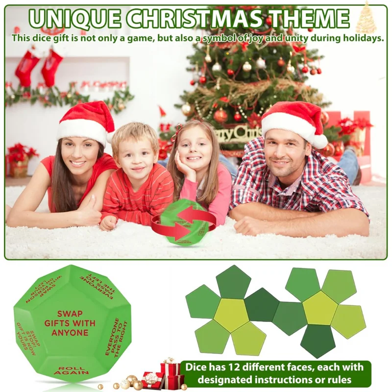 

Сменные кости для подарка Санта-Клауса, подарок для семьи, друзей, праздничная вечеринка, игра с 12 различными сторонами, кости для обмена подарка на вечеринку, Санта-Клаус