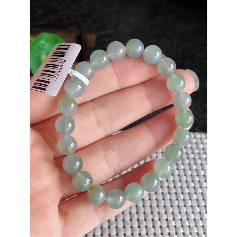 

Myanmar Natural a Bracelet Bead Ice-like Floating Green round Beads Jade 22 20.19G