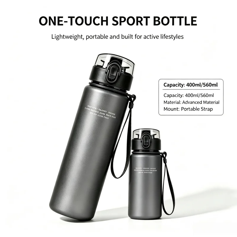 High Quality BPA Free Sports Water Bottle, Leak Proof Portable Drink Bottle for Travel, Hiking, Outdoor & Gym, 400ml/560ml