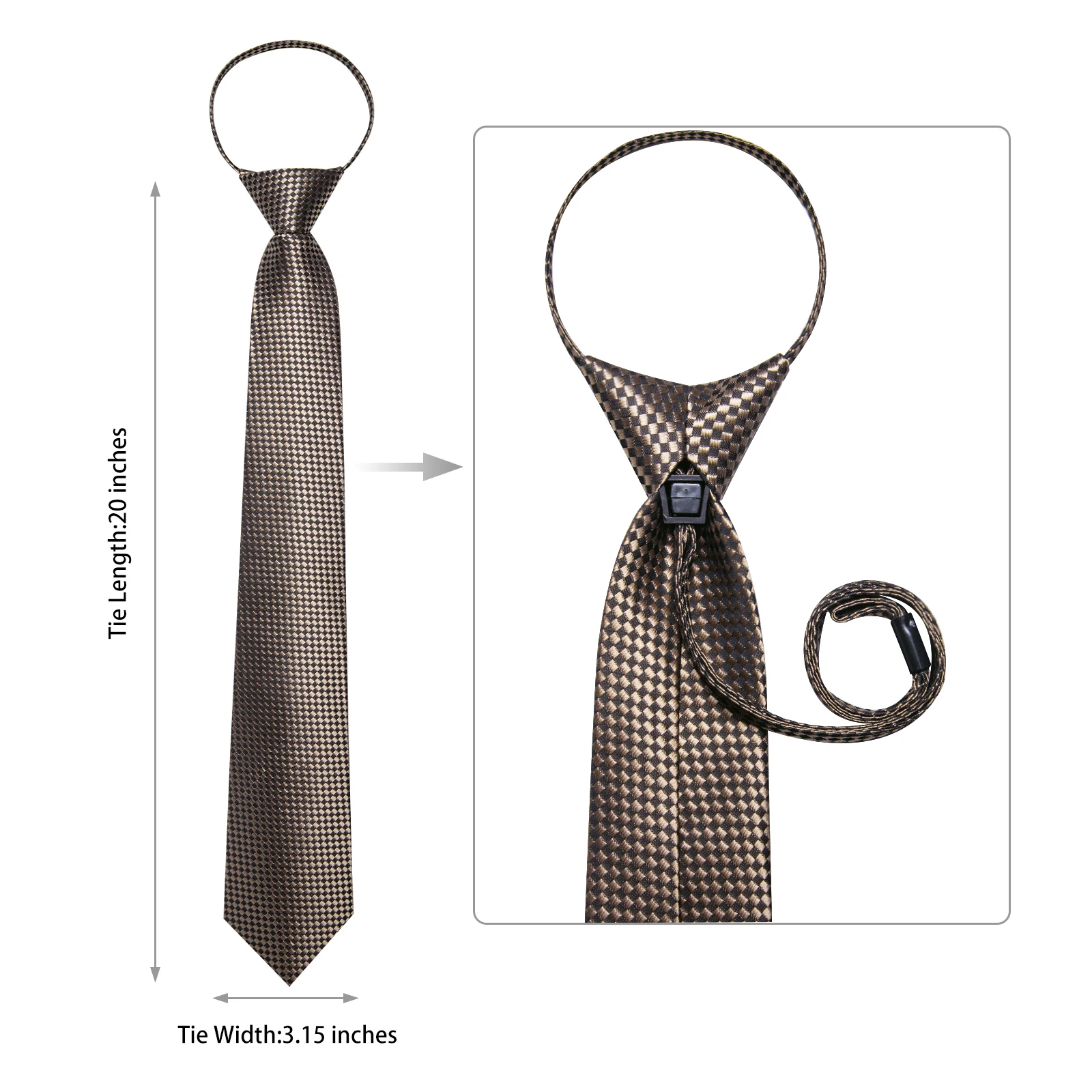 Herren-Business-Krawatte mit Reißverschluss, braun, schwarz, kariert, floral gestreift, Bräutigam, Hochzeit, faule Krawatten, Party, Herren-Accessoires, Geschenk für Ehemann – Detail 3