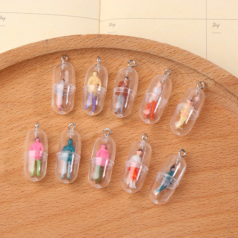 10pcs Simulation Three-dimensional Mini Villain Pill Capsule DIY Resin Pendant Drop Glue Earrings Necklace Jewelry Accessories