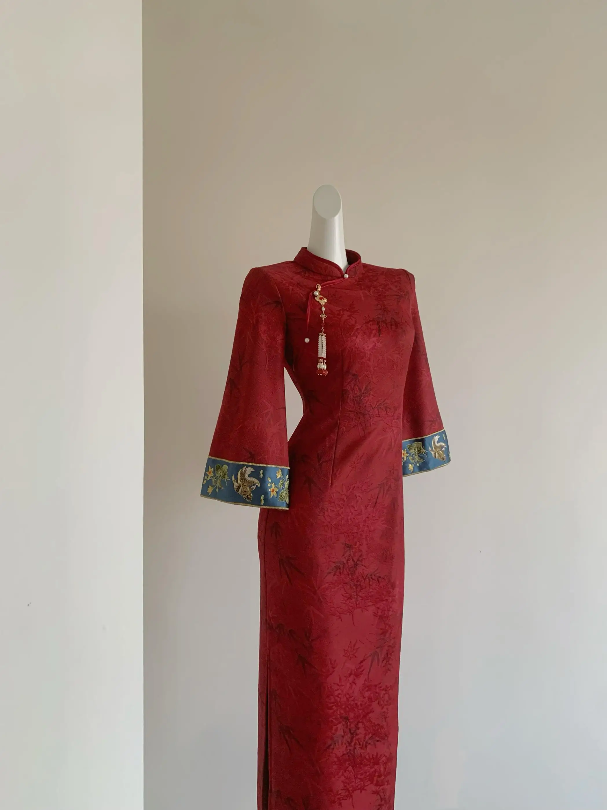 

Red Bamboo Le New Chinese Sle Long Qipao Dr White Enhancing Bamboo Le Print Wedding Dr for plus Size Women