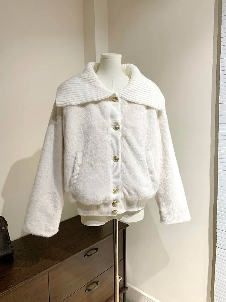 

American Elegant Long Sleeve Parkas Casual Warm Faux Fur Women Harajuku Y2k Fashion Solid Coat GirlsStreetwear Chic