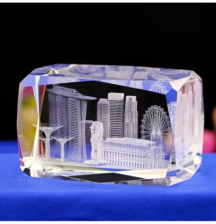 GOOD luck Business Decorations gift Souvenir Singapore Singapura landmark Merlion Figurine 3D Crystal statue