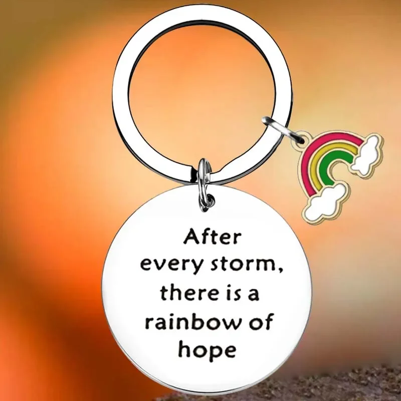 Hot Inspirational Key Chain Ring Encouragement Gift keychains pendant After Every Storm There is A Rainbow of Hope Rainbow Gift