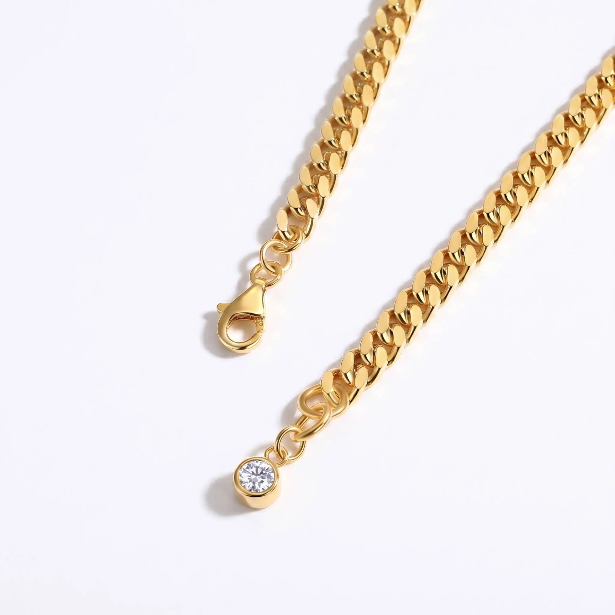 Luxury 925 Silver Moissanite Cuban Link Bracelet 19cm Fixed Length Gold Tone Zircon Charm Women Valentine's Day Gift Jewelry