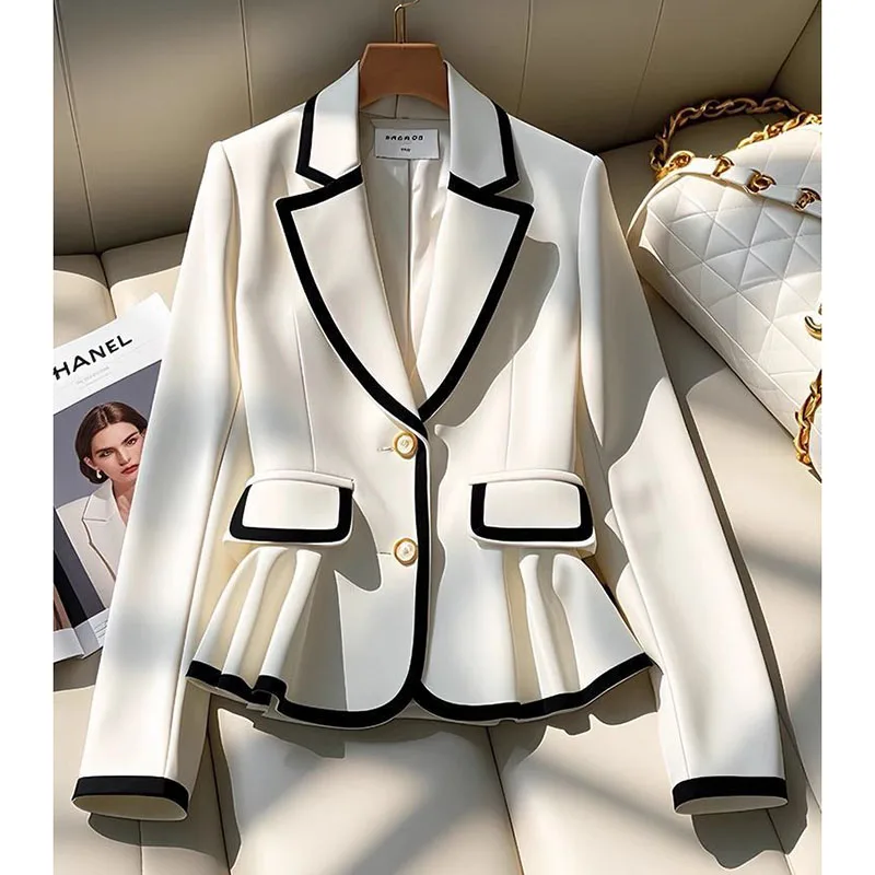 LadiesFashion New Retro Suit Jacket Female Design Sense High-End Joker Fashion Waist Small Suit Button V-neck Unique Simple Coat