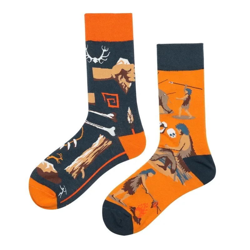 New hip-hop AB version asymmetric tide socks men and women couple fashion trend jacquard cartoon long tube cotton socks