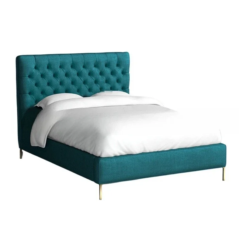 

Nordic modern flannel, double bed, fabric buckle soft bag bed fashion, stainless steel foot wedding bed