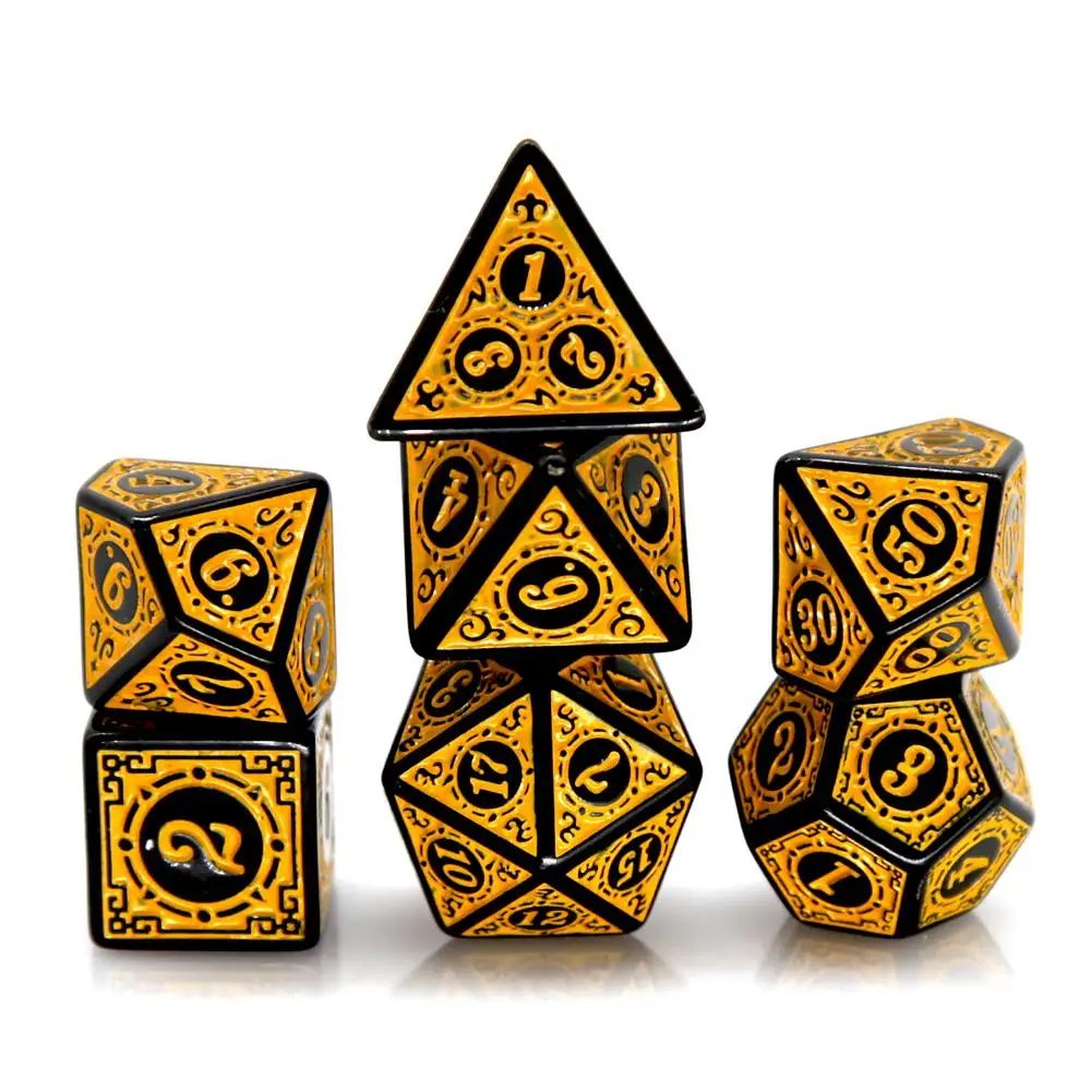 7Pcs Black Yellow Acrylic Polyhedral Dice Set Retro Pattern DND RPG Dice For Tabletop Role Playing Board Game Accessories