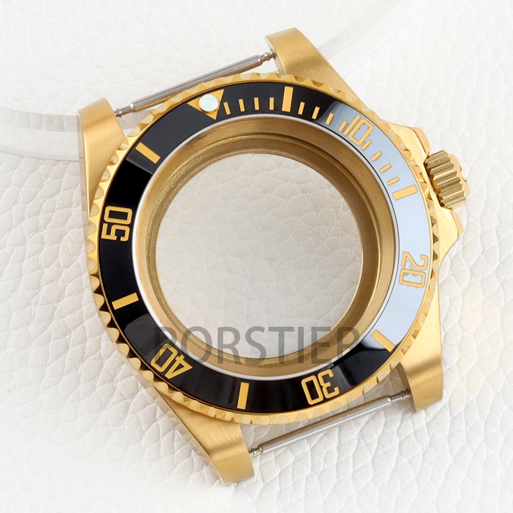 40MM High Quality Waterproof Watch Case Sapphire Glass Gold PVD For SUB NH34 NH35 NH36 Movement 28.5mm Dial fit 20mm WatchBands