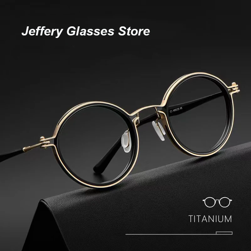 Hot Sale Japanese Handmade Round Titanium Acetate Glasses Frame Men Ultralight Eyeglasses Retro Design Tortoise Color Eyewear