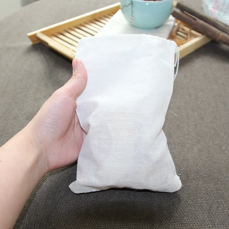 100pcs Cotton Gauze Bag Soup Bag Reusable Food Filter Mesh Bag Empty Pocket Drawstring Bag Useful Things for Kitchen Gadgets