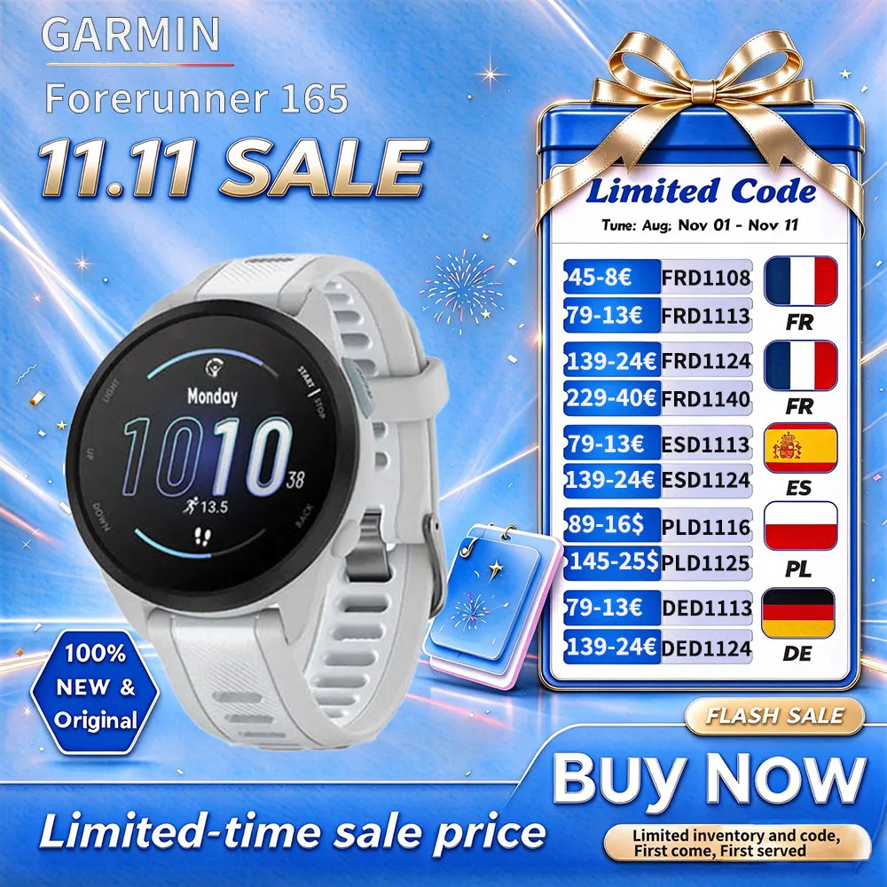 GARMIN Forerunner 165 pulse ox sensor de seguimiento del estrés dinámica de carrera basada en la muñeca entrenamiento cruzado de ritmo cardíaco basado en la muñeca