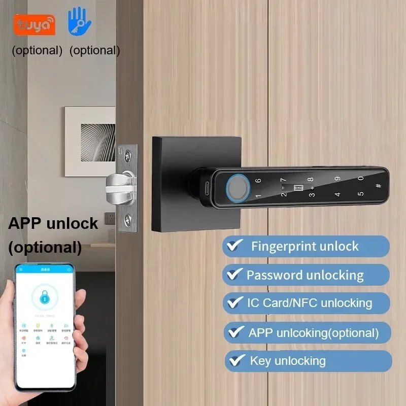 

Умный дверной замок TTlock/Tuya, внутренний биометрический дверной замок, пароль по отпечатку пальца, IC-карта/приложение NFC, удаленная разблокировка, электронный дверной замок
