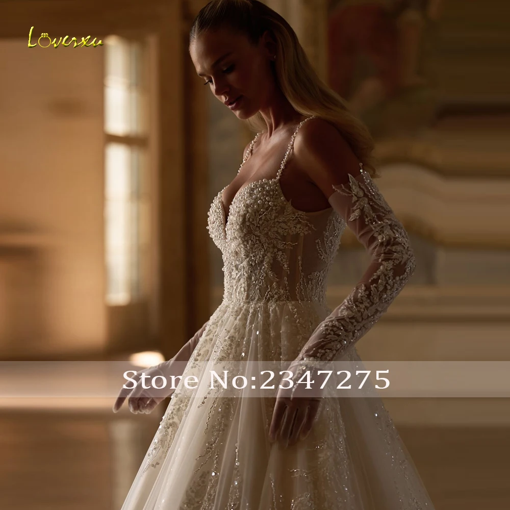 Loverxu A-Line Eleganckie suknie ślubne Sweetheart Spaghetti Straps Vestido De Novia Lace Embroidery Custom Made Robe De Mariee