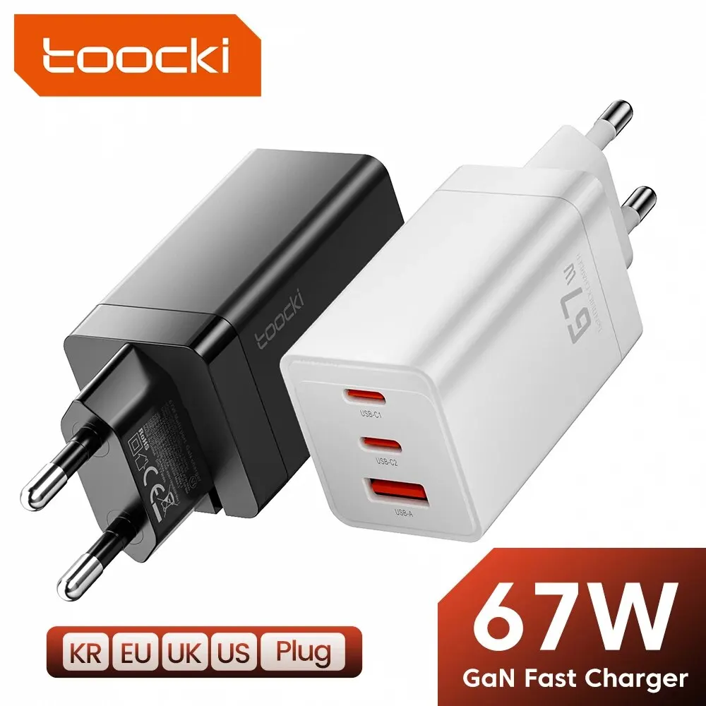 Toocki 67W GaN USB C Ładowarka QC4.0 65W PD 3.0 Typ C Szybka ładowarka do iPhone 16 15 14 13 Pro Samsung Xiaomi Huawei MacBook