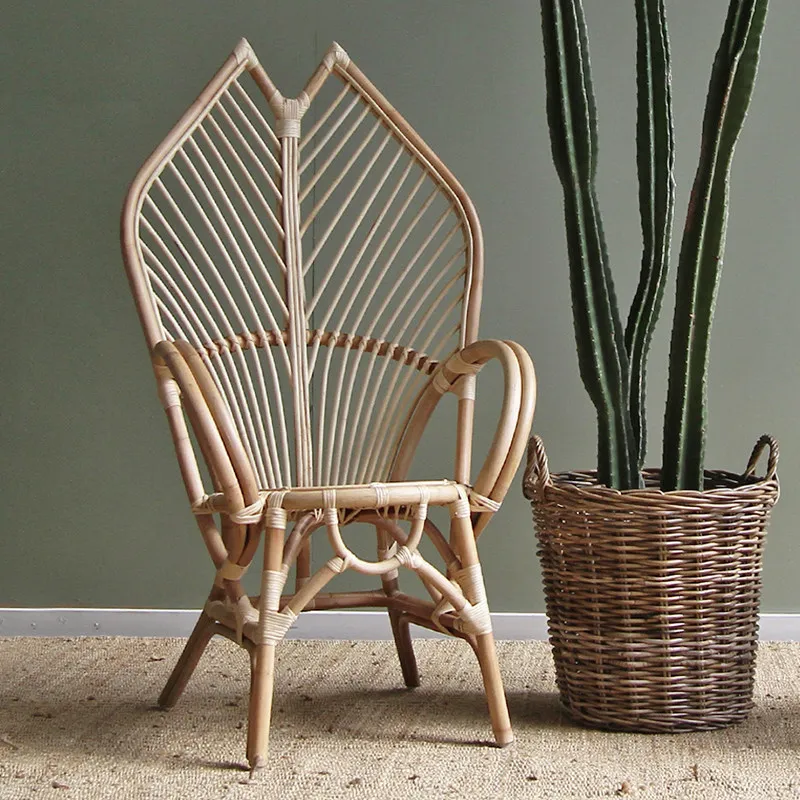 ins rattan chair handmade chair Vintage retro natural rattan woven single leisure chair design B & B