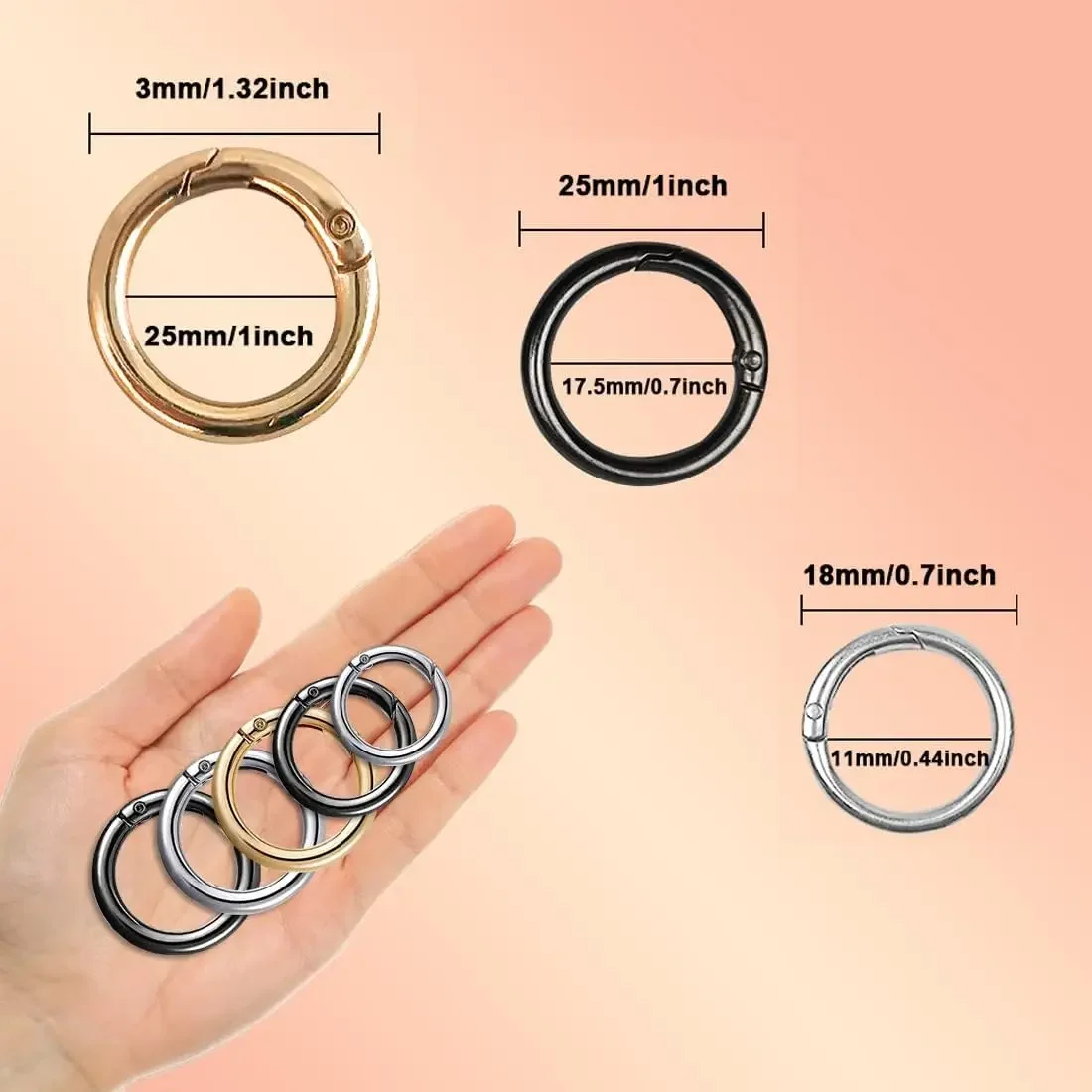 10 buah pegas logam gerbang O tas cincin gesper logam gesper Carabiner Snap Hook musim semi Keyring DIY tas aksesori perhiasan bagasi