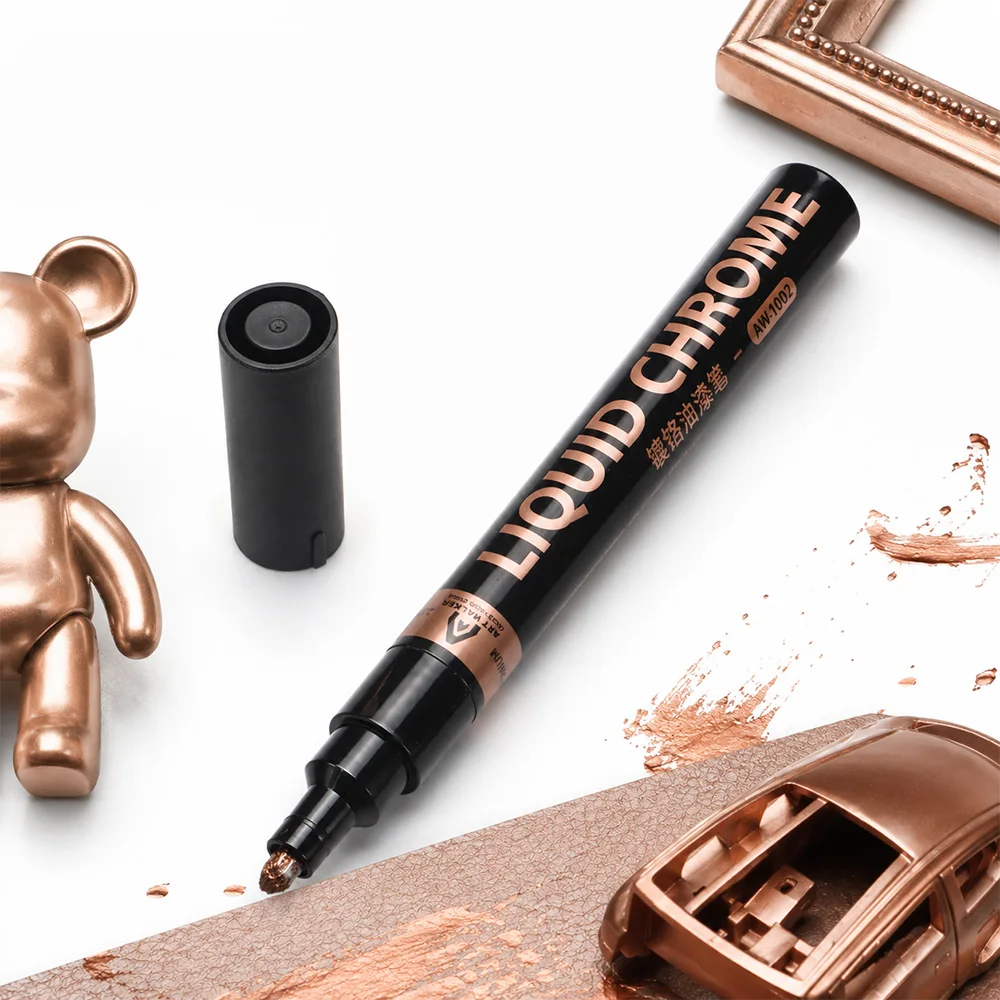 2mm Liquid Chrome Marker High Gloss Mirror Paint Pen Rose Gold Waterproof Ink Model Car Craft Art DIY Graffiti Repair Accessory