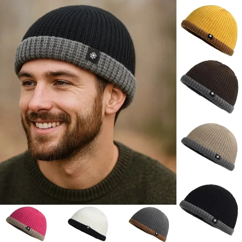 Boné de Malha Moderno com Patches para Homens e Mulheres, Outono Inverno, Estilo Rogue Hipster, Touca Leve e Fashion