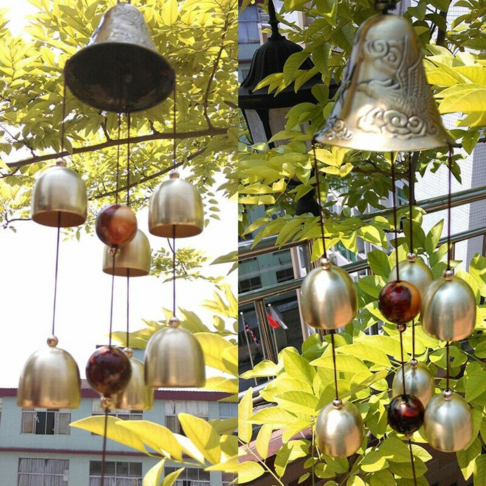 

6 Copper Bells 22" Vintage Chinese Metal Wind Chime, Hanging Decor for Yard & Garden