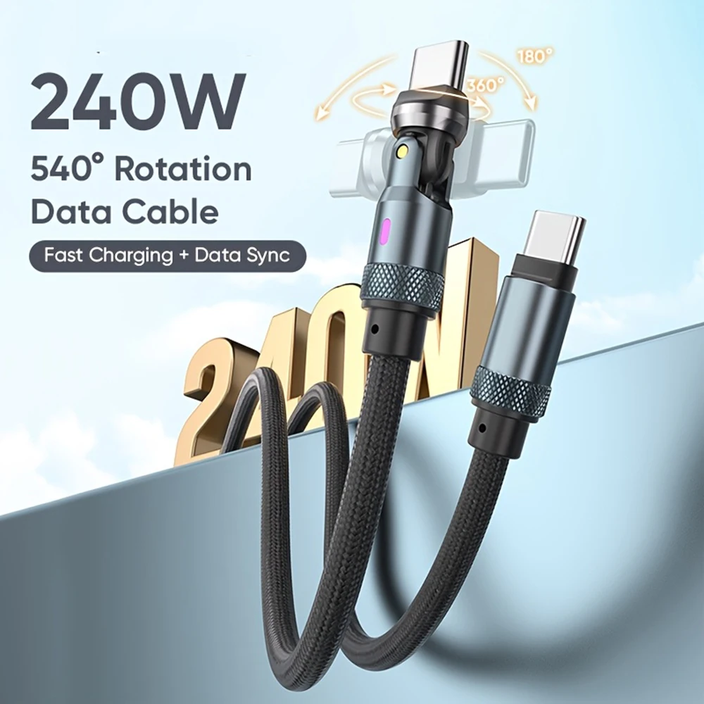 HANNUO Type C Cable 240W Fast Charging Charger Wire Cord for iPhone 18 MacBook Pro Xiaomi iPad Samsung 540° Rotate USB-C Cable