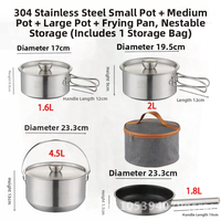Outdoor 304 Stainless Steel 4-Piece Pot Set Camping Cookware Hanging Pot Combination Multi-Function Portable Teapot & Frying Pan