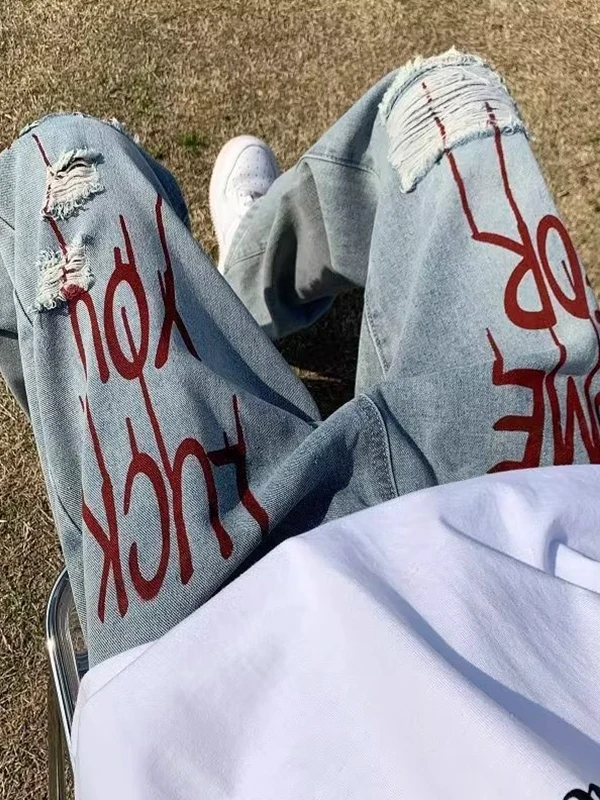 

Мужские джинсы свободного кроя в стиле ретро, модные повседневные универсальные длинные брюки с американской талией, модные молодежные активные брюки